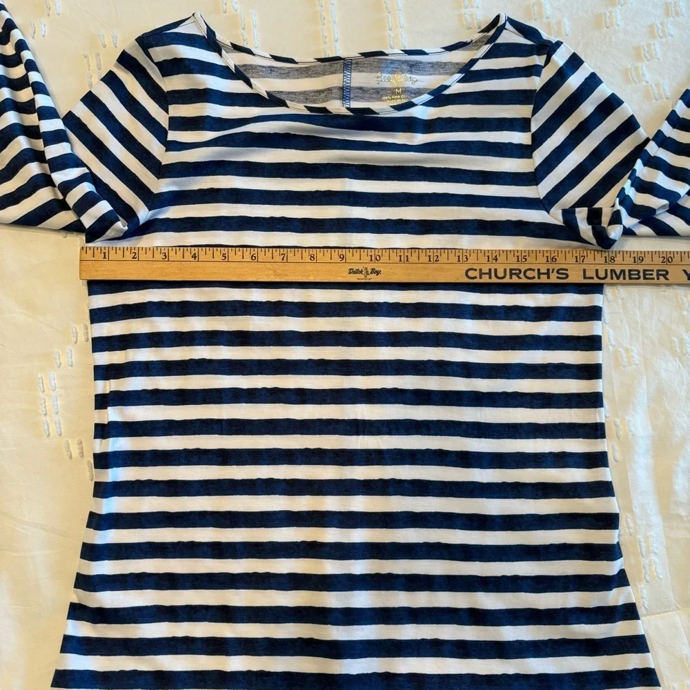 Lilly Pulitzer Navy White Striped Dress Pima Cotton Shift Nautical Chic M